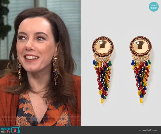 Metal and Glass Earrings by Zara worn by Melanie Bromley on E! News