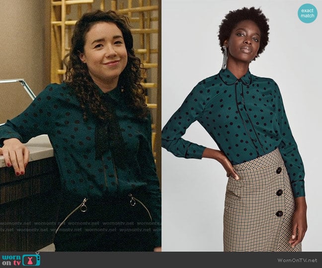 Zara Polka Dot Shirt with Contrasting Piped Seams worn by Marissa Gold (Sarah Steele) on The Good Fight