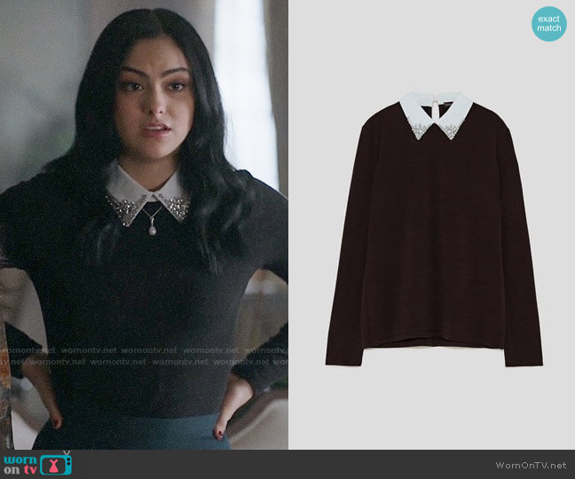 Zara T-shirt with Bejewelled Collar worn by Veronica Lodge (Camila Mendes) on Riverdale