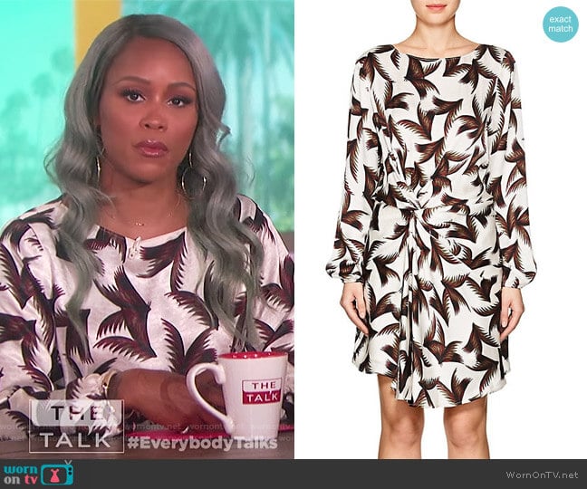 Freja Palm-Leaf-Print Silk Dress by ALC worn by Eve on The Talk