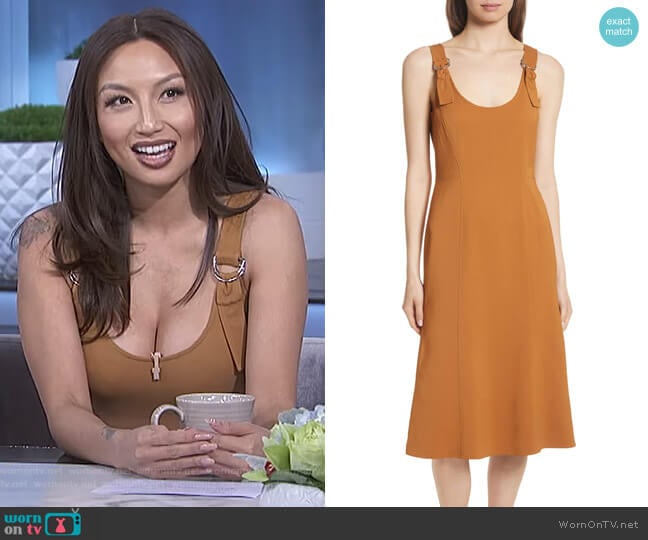 Sander Buckle Strap Midi Dress by ALC worn by Jeannie Mai on The Real