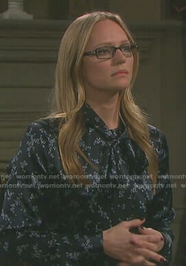 Abigail’s black floral tie neck dress on Days of our Lives