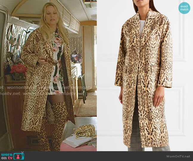 Leopard-Print Wool-Gabardine Coat by Adam Lippes worn by Alexis Carrington (Elaine Hendrix) on Dynasty