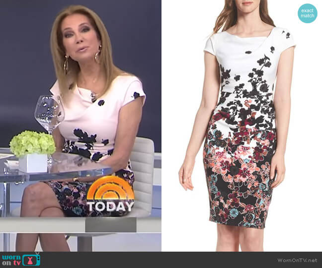 Floral Bliss Cowl Neck Sheath Dress by Adrianna Papell worn by Kathie Lee Gifford on Today