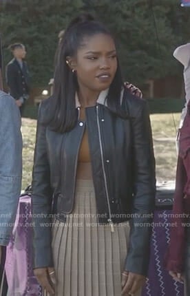 Alex’s black shearling collar leather jacket on Star