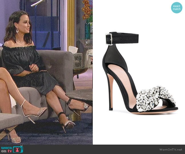 Embellished Bow Sandals by Alexander McQueen worn by Kyle Richards on The Real Housewives of Beverly Hills