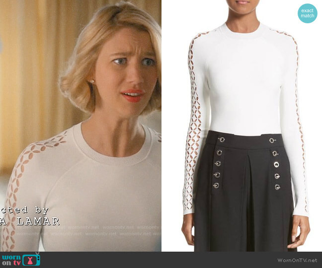 Alexander Wang Open Knit Sleeve Top worn by Petra Solano (Yael Grobglas) on Jane the Virgin