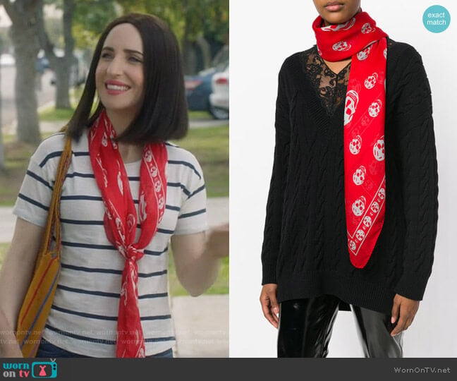 Skull Scarf by Alexander McQueen worn by Jennifer Short (Zoe Lister-Jones) on Life in Pieces