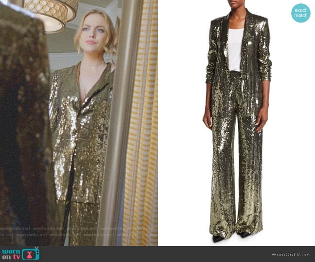 'Jace' Blazer and 'Racquel' Pant by Alice + Olivia worn by Fallon Carrington (Elizabeth Gillies) on Dynasty