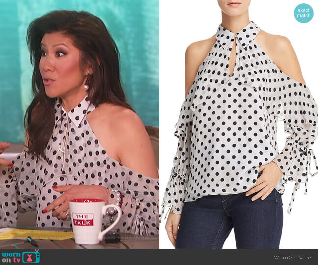 Blayne Polka Dot Cold-Shoulder Top by Alice and Olivia worn by Julie Chen on The Talk