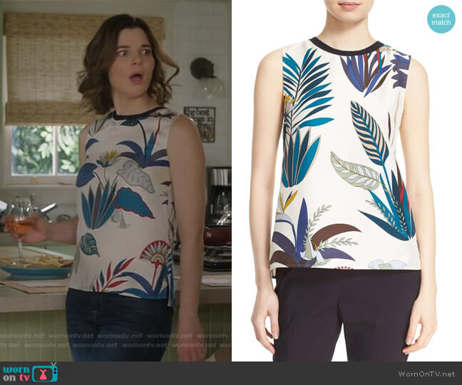 Amalie Silk Shell by Tory Burch worn by Heather Hughes (Betsy Brandt) on Life in Pieces