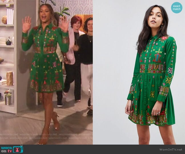 Geo-Tribal Mini Embroidered Skater Shirt Dress by ASOS worn by Eve on The Talk