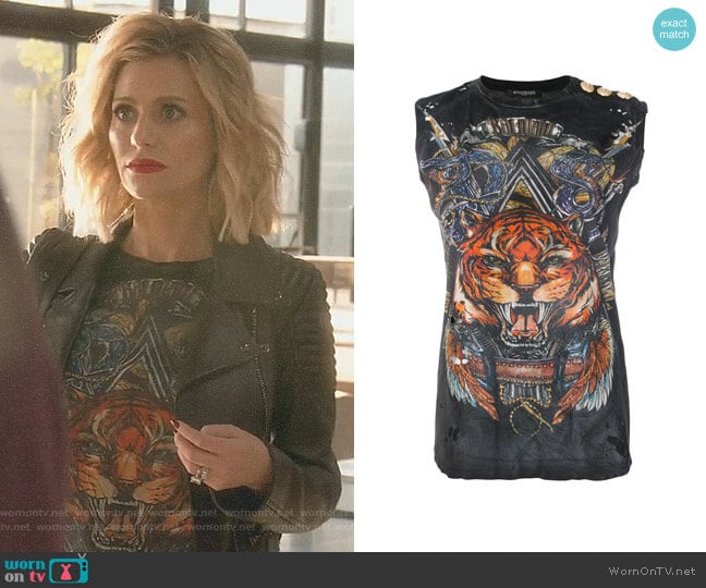 Printed Cotton T-Shirt by Balmain worn by Dorit Kemsley on The Real Housewives of Beverly Hills