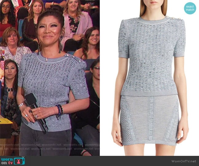 Tweed Effect Knit Sweater by Balmain worn by Julie Chen on The Talk