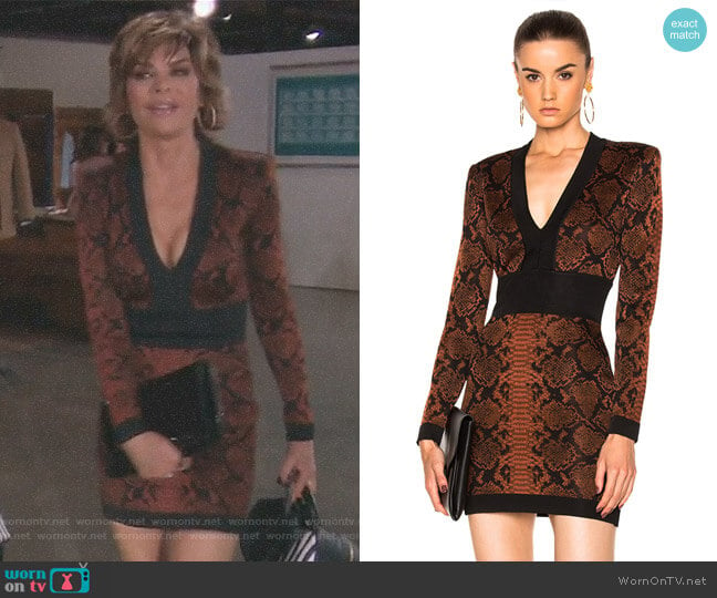 Snake Print Mini Dress by Balmain worn by Lisa Rinna on The Real Housewives of Beverly Hills