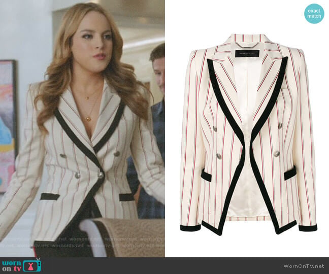 Striped Contrast Fitted Blazer by Barbara Bui worn by Fallon Carrington (Elizabeth Gillies) on Dynasty