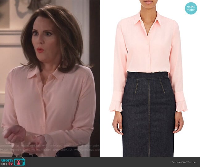 Silk Satin-Back Crepe Blouse by Barneys New York worn by Karen Walker (Megan Mullally) on Will and Grace