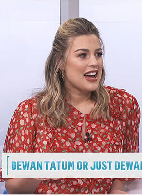 Carissa’s red floral blouse on E! News Daily Pop