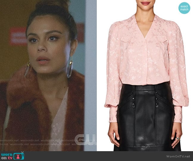 Charlotte Floral Silk Jacquard Blouse by Maison Mayle worn by Cristal Flores (Nathalie Kelley) on Dynasty