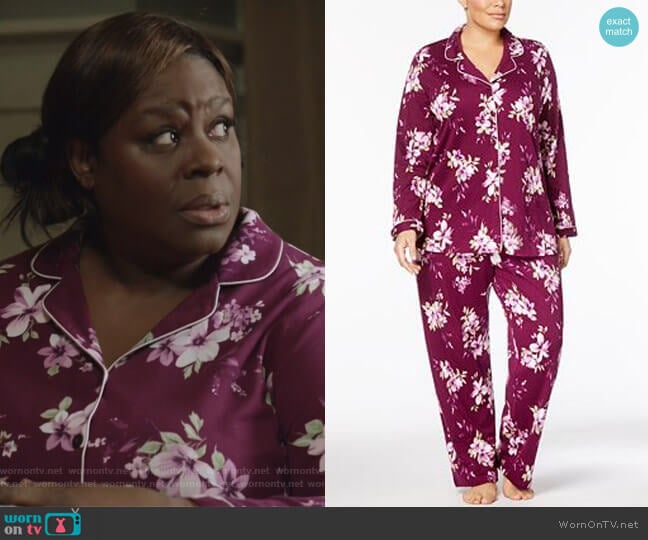 Plus Size Floral-Print Cotton Pajama Set by Charter Club worn by Ruby Hill (Retta) on Good Girls