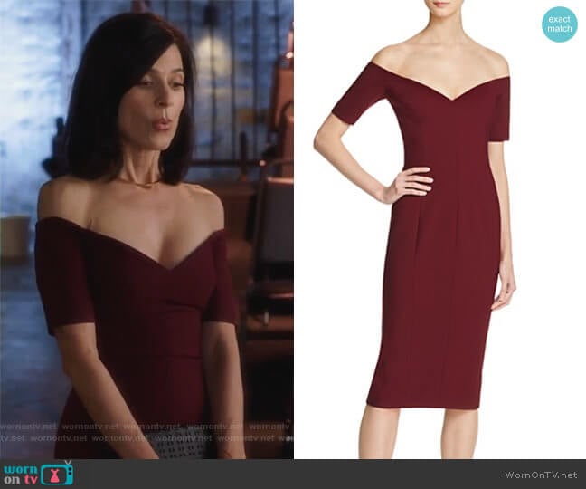 Birch Off-The-Shoulder Dress by Cinq a Sept worn by Nina Devon (Perrey Reeves) on Famous in Love