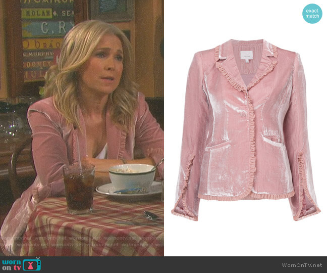 Velvet Ruffled Blazer by Cinq a Sept worn by Jennifer Horton (Melissa Reeves) on Days of our Lives