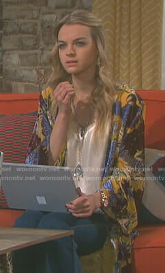 Claire's yellow floral kimono jacket on Days of our Lives