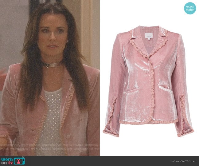 Velvet Ruffled Blazer by Cinq a Sept worn by Kyle Richards on The Real Housewives of Beverly Hills