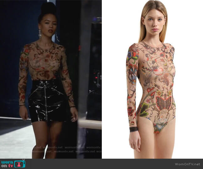 WornOnTV: tattoo print bodysuit and latex mini skirt on Empire | Serayah McNeill | Clothes and Wardrobe from TV