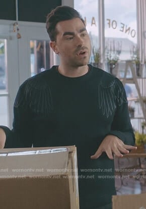 David's black wing print sweatshirt on Schitt's Creek