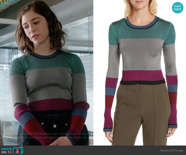 Diane von Furstenberg Cropped Plaited Pullover worn by Cable McCrory (Annabelle Attanasio) on Bull