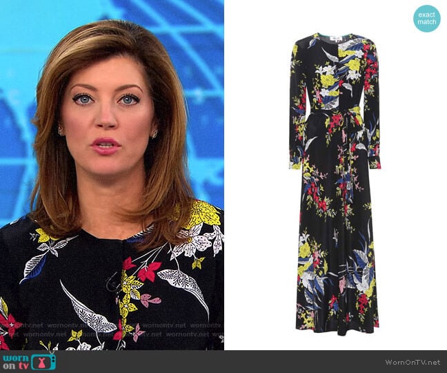 Printed Silk Maxi Dress by Diane von Furstenberg worn by Norah O'Donnell on CBS Mornings