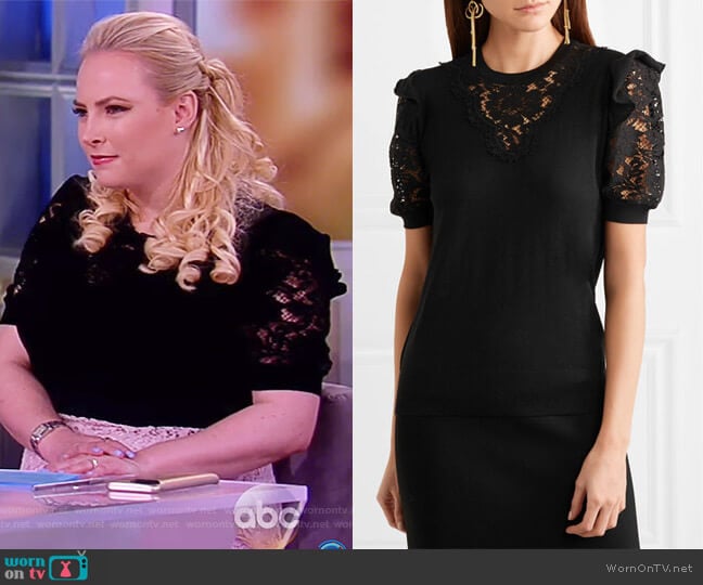 Ruffled georgette-trimmed lace and wool-blend top by Dolce & Gabbana worn by Meghan McCain on The View