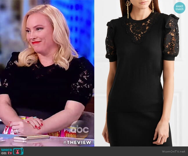 Short-Sleeve Crewneck Pullover Wool-Blend Top by Dolce & Gabbana worn by Meghan McCain on The View