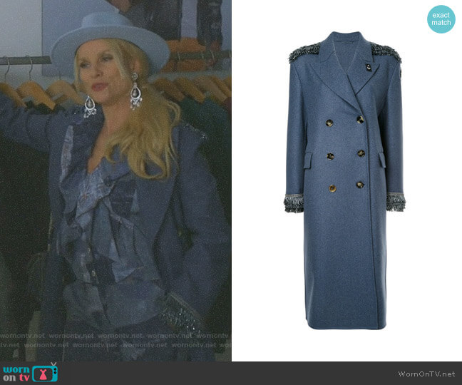 Sequin Detailed Double Breasted Coat by Ermanno Scervino  worn by Alexis Carrington (Elaine Hendrix) on Dynasty