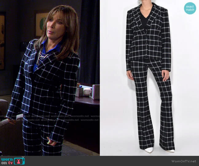Elbow Patch Plaid Blazer and lare Trousers by Derek Lam 10 Crosby worn by Kate Roberts (Lauren Koslow) on Days of our Lives