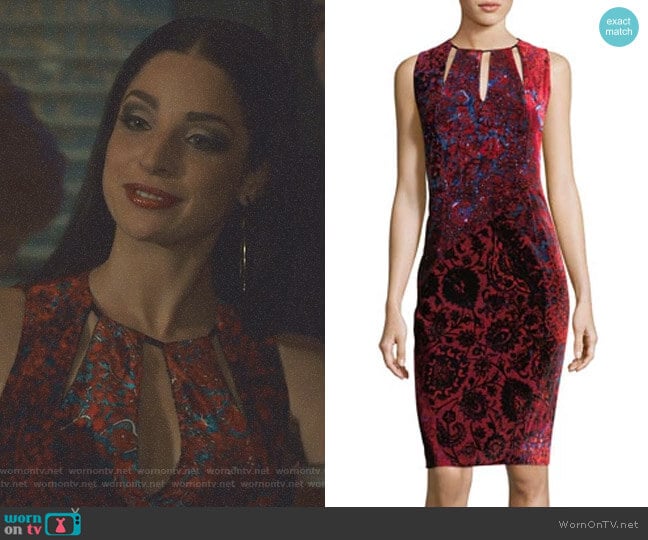 'Jemra' Sleeveless Printed Satin Dress by Elie Tahari worn by Lilith (Anna Hopkins) on Shadowhunters