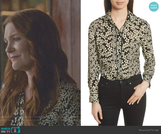 Leema Raw Edge Floral Silk Shirt by Equipment worn by Abby Whelan (Darby Stanchfield) on Scandal