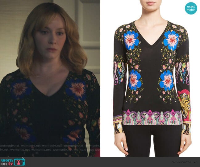 Floral Paisley Stretch Silk Sweater by Etro worn by Beth Boland (Christina Hendricks) on Good Girls