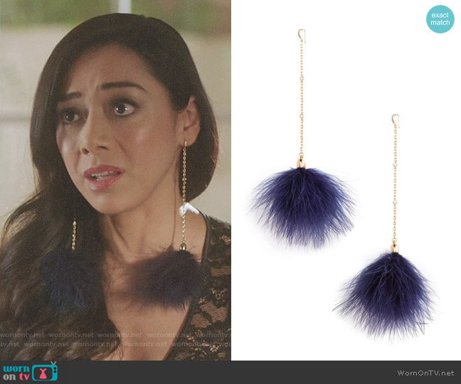 18k Gold Plated Chain Pom Shoulder Duster Earrings by Ettika worn by Ella Lopez (Aimee Garcia) on Lucifer