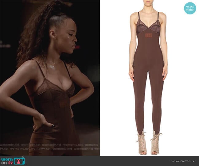 Lace-trimmed jumpsuit by Fenty by Rihanna worn by Tiana Brown (Serayah McNeill) on Empire