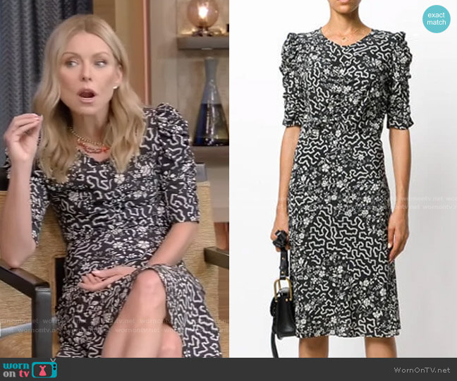 Floral and Geometric Print Ruched Dress by Isabel Marant worn by Kelly Ripa on Live with Kelly and Ryan