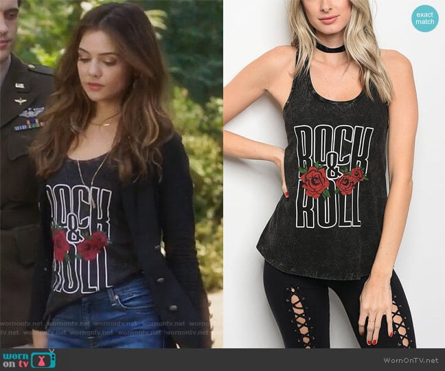 Black Rock & Roll Rose Racerback Tank by Forever Lily worn by Harper Tate (Danielle Campbell) on Famous in Love