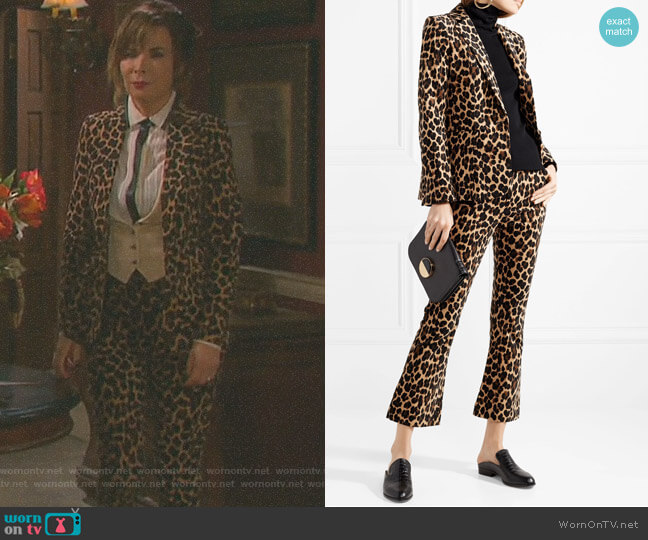 Cheetah-Print Notched Classic Blazer and Cropped Leopard-Print Pants by Frame worn by Kate Roberts (Lauren Koslow) on Days of our Lives