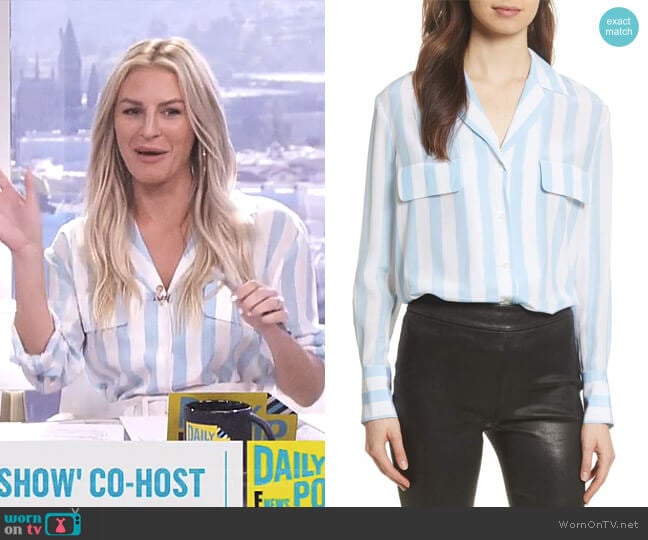 WornOnTV: Morgan’s blue and white striped blouse on E! News Daily Pop ...