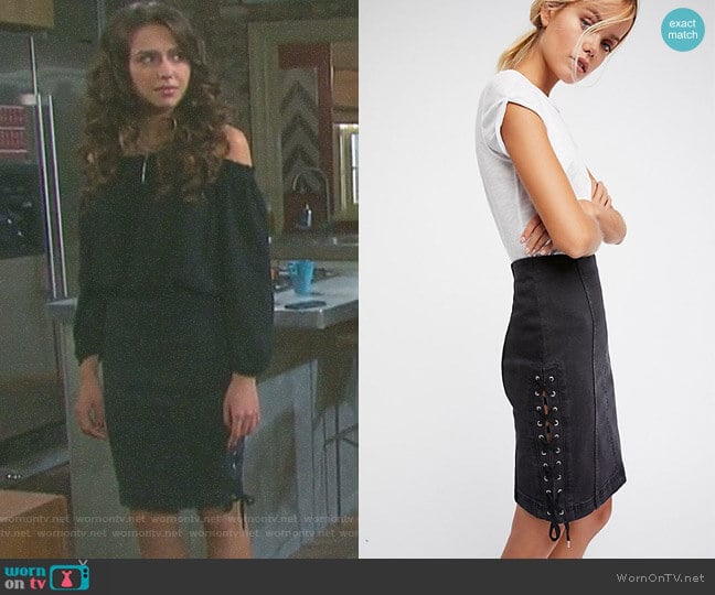 Denim Lace-Up Skirt by Free People worn by Ciara Brady (Victoria Konefal) on Days of our Lives