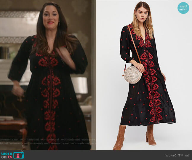 Embroidered Fable Dress by Free People worn by Colleen Brandon-Ortega (Angelique Cabral) on Life in Pieces