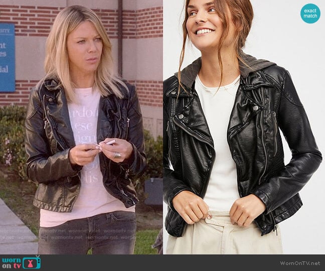 Free People Vegan Leather Hooded Jacket worn by Mackenzie Murphy (Kaitlin Olson) on The Mick