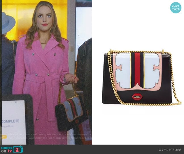 GG Marmont Medium Web Heart Shoulder Bag by Gucci worn by Fallon Carrington (Elizabeth Gillies) on Dynasty