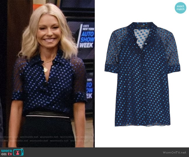 Polka-Dot Chiffon Blouse by Gucci worn by Kelly Ripa on Live with Kelly and Mark